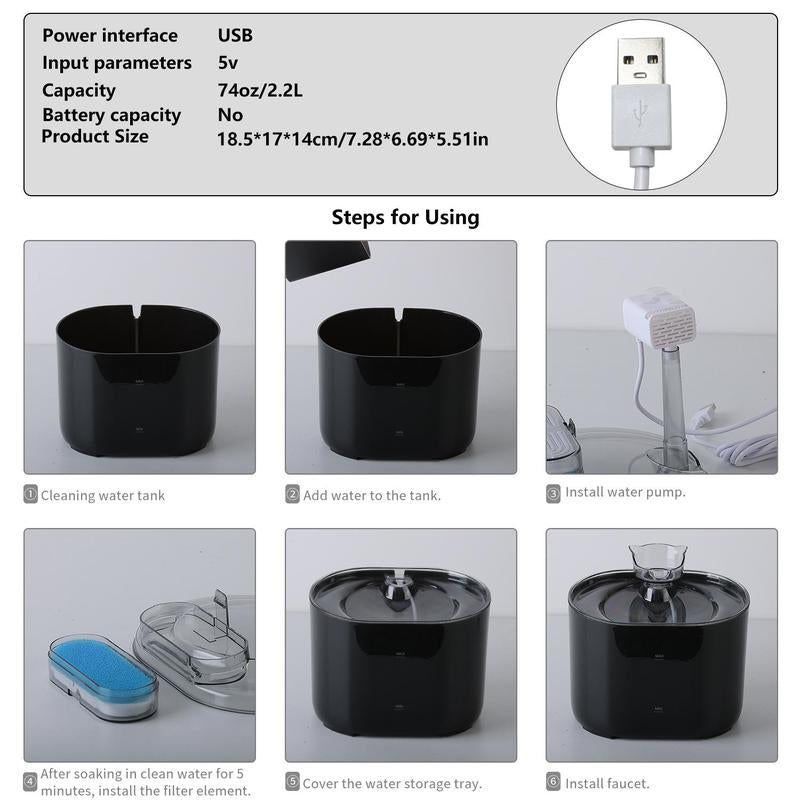 Automatic Cat Water Fountain with Filter, Silent Pets Drinking Water Dispenser, Indoor Pet Drinking Fountain, Automatic Circulation Filtration, Automatic Water Bowl